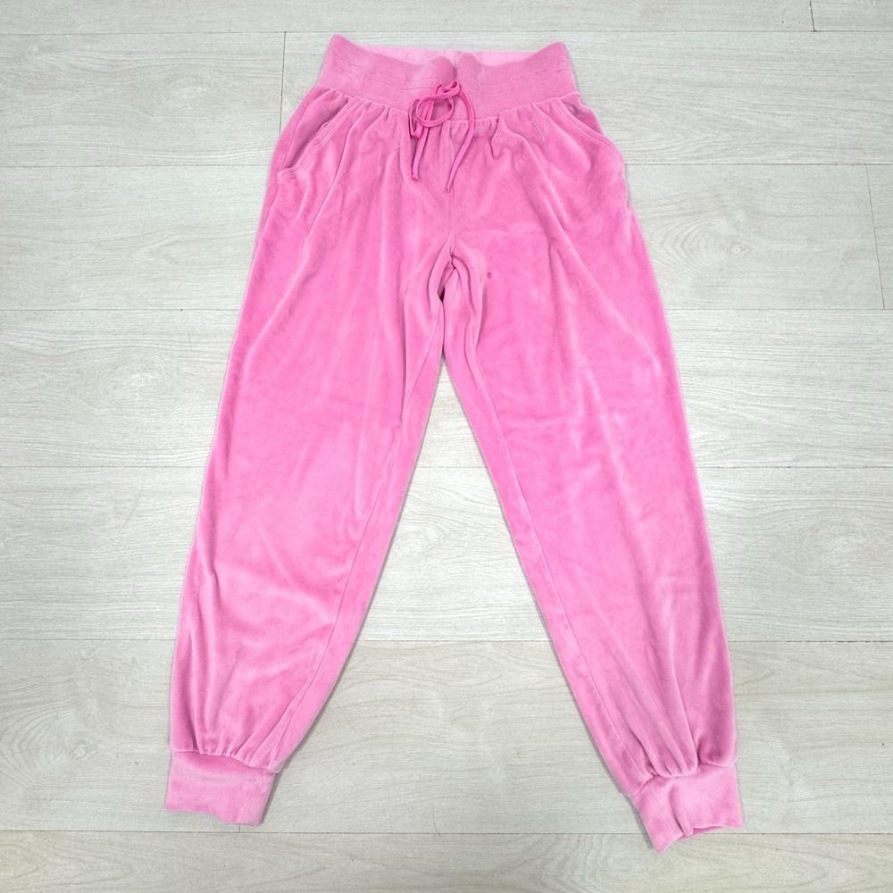 Victorias Secret Pink Velour Jogger Sweatpants Embroidered V Logo Drawstring